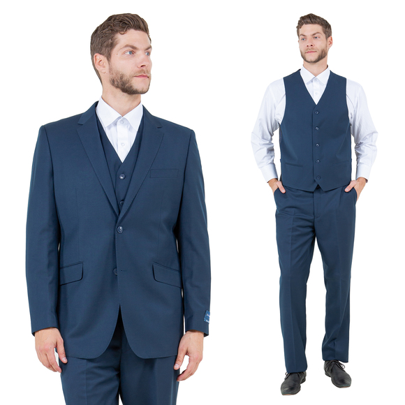 Modern Fit 3pc Wool Mens Suit Set by ZeGarie, Indigo - Picture 1 of 6